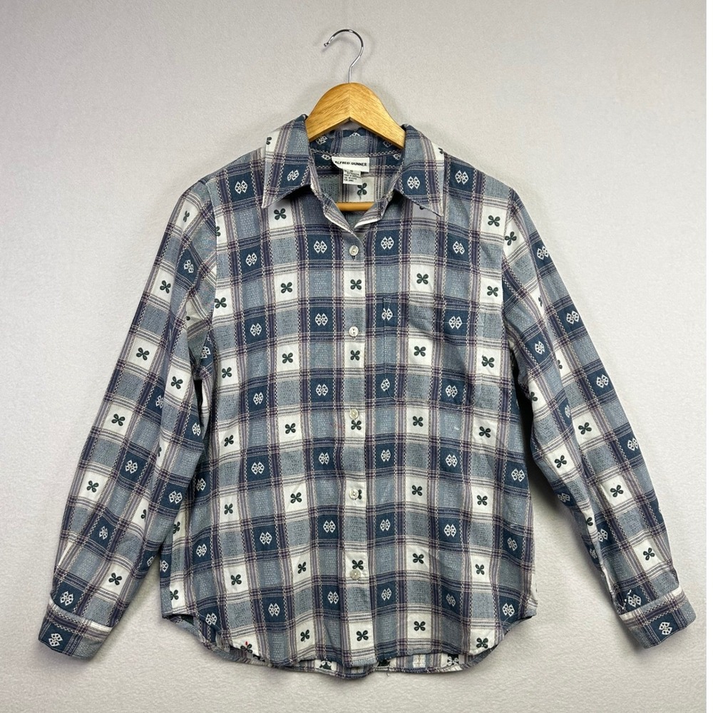 Vintage Alfred‎ Dunner Women's Plaid Button Up Shirt Long Sleeve Size 10 Blue